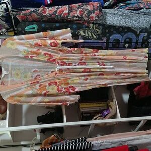 Laura Conrad Beach cover up Medium -Lg.  Gathers ties w embroidered rope